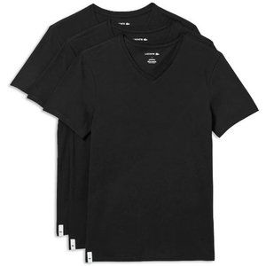 Lacoste Mens Essentials Black Slim Cotton V Neck Undershirt T-Shirt - 3 Pack